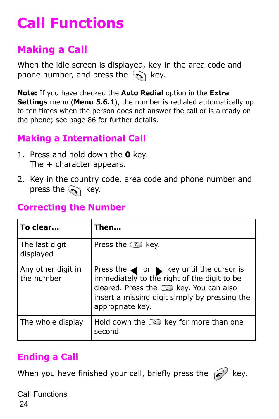 Call functions, Making a call | Samsung SGH-C225NBATMB User Manual | Page 24 / 162