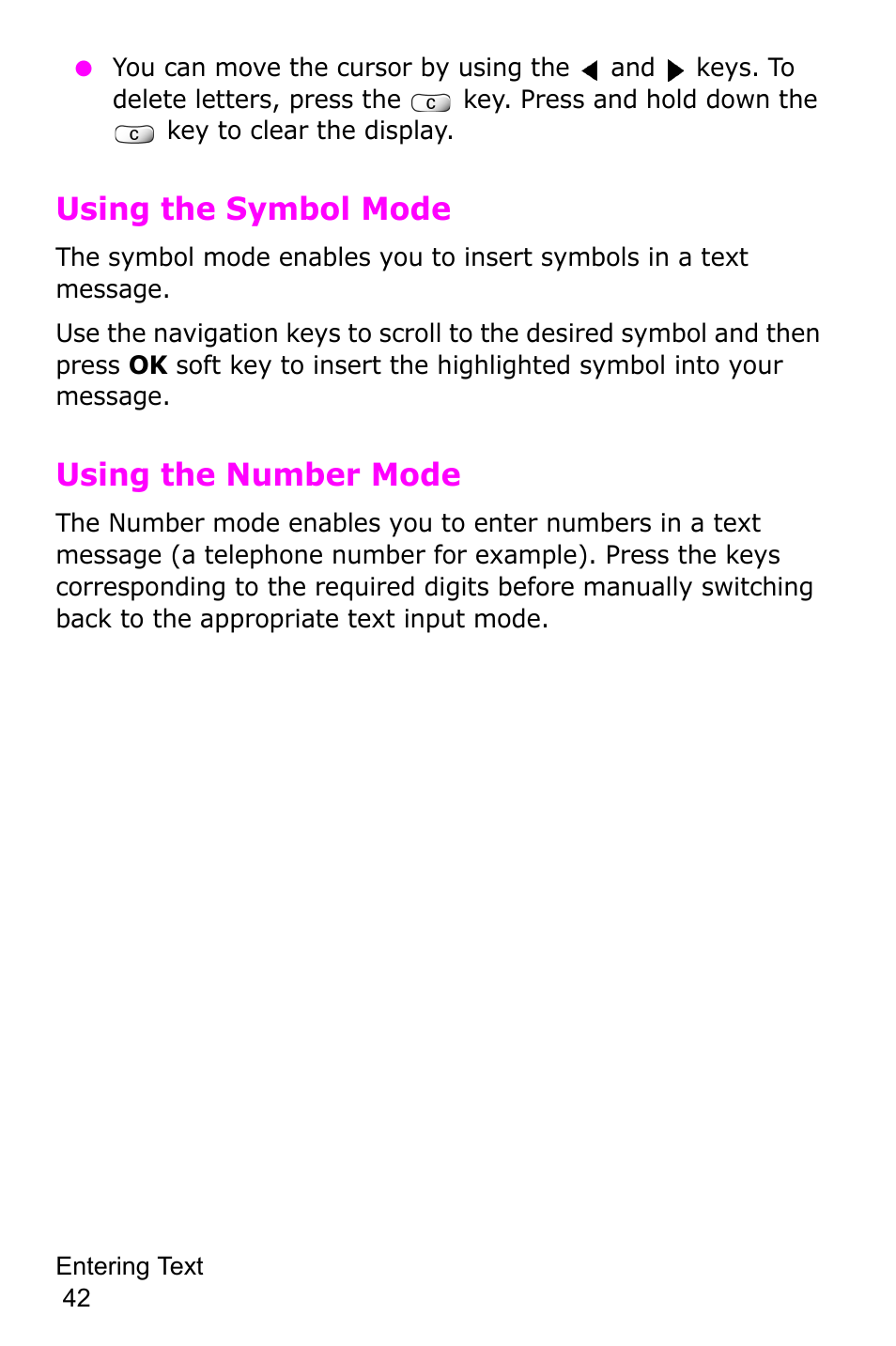 Using the symbol mode, Using the number mode | Samsung SGH-C225NBATMB User Manual | Page 42 / 162
