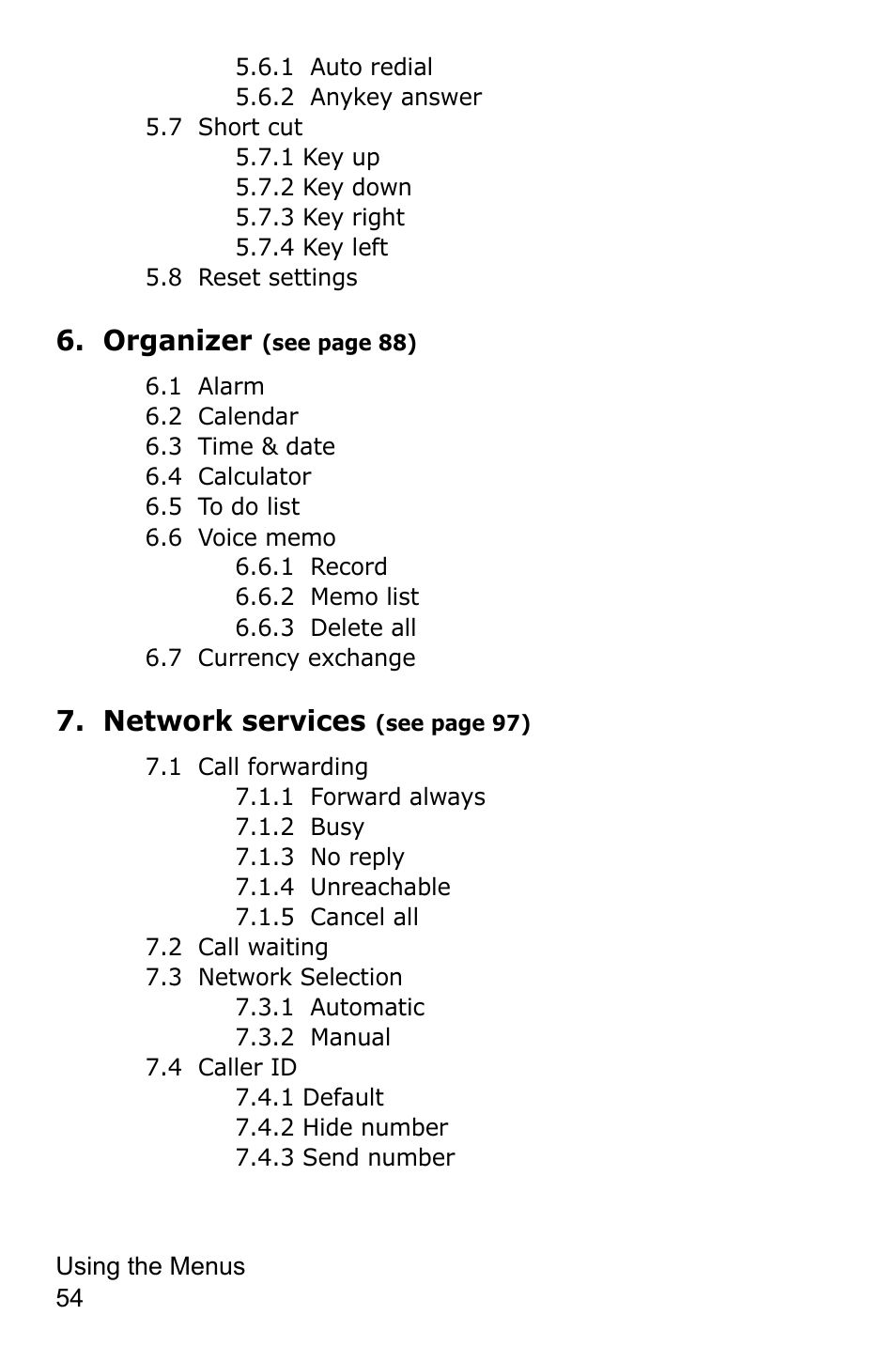 Organizer, Network services | Samsung SGH-C225NBATMB User Manual | Page 54 / 162