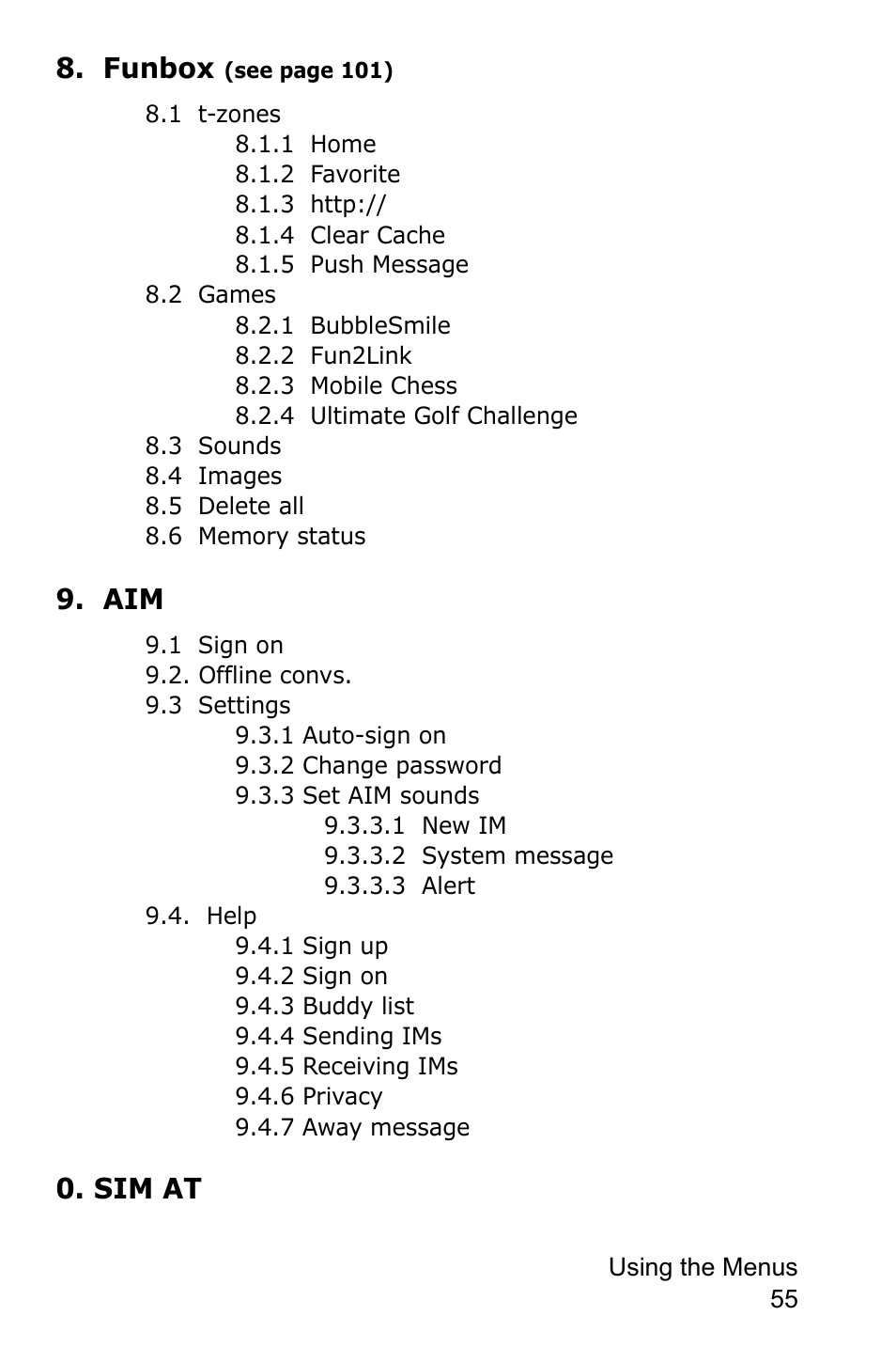 Funbox, Sim at | Samsung SGH-C225NBATMB User Manual | Page 55 / 162