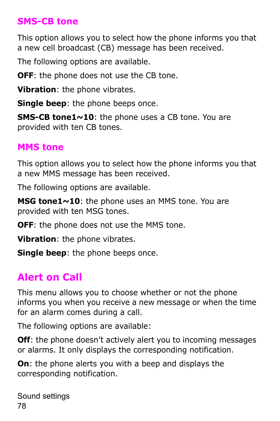 Alert on call | Samsung SGH-C225NBATMB User Manual | Page 78 / 162