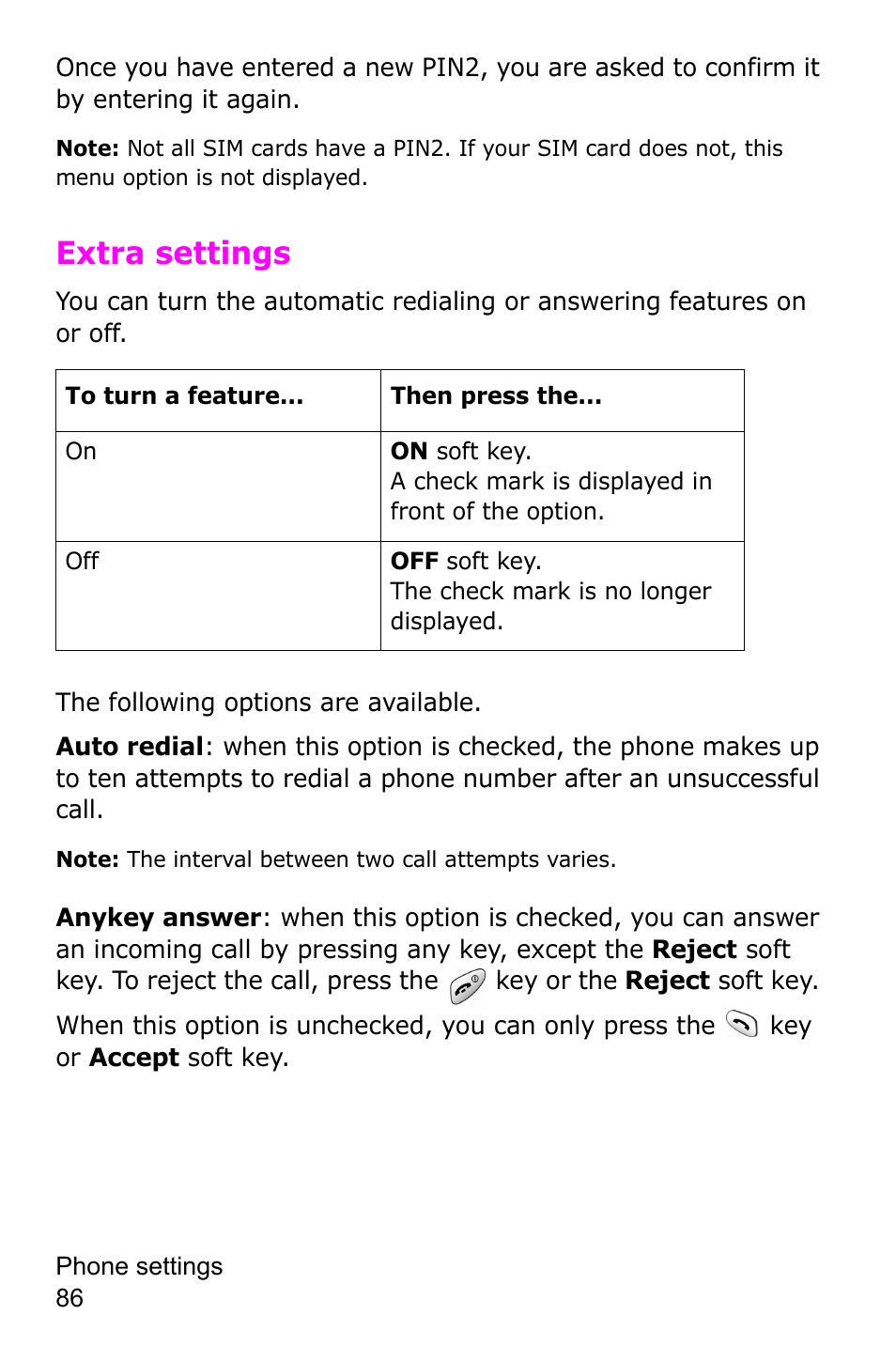 Extra settings | Samsung SGH-C225NBATMB User Manual | Page 86 / 162