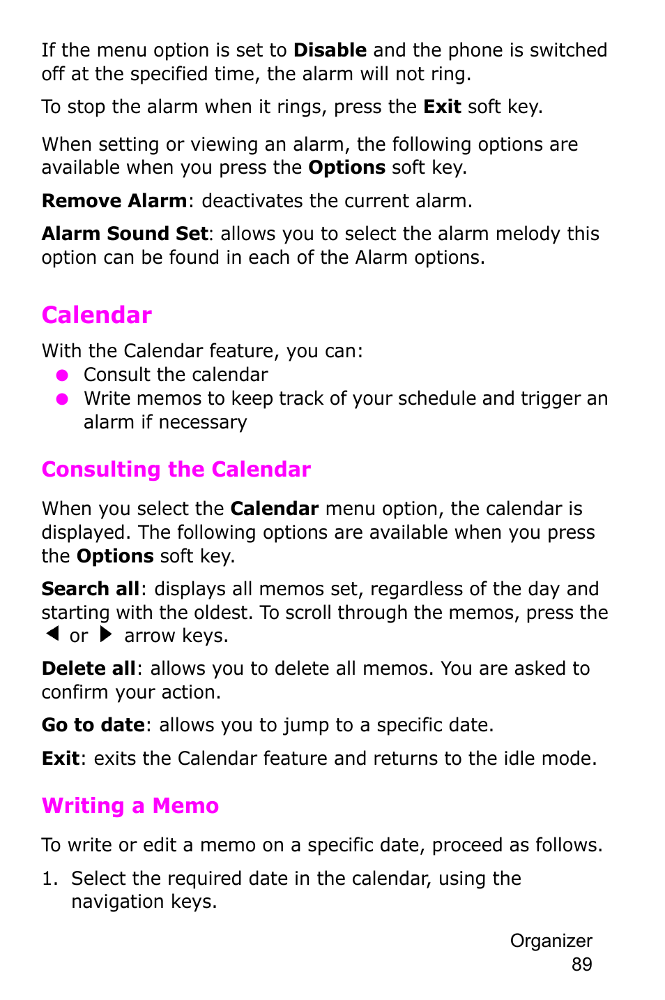 Calendar | Samsung SGH-C225NBATMB User Manual | Page 89 / 162