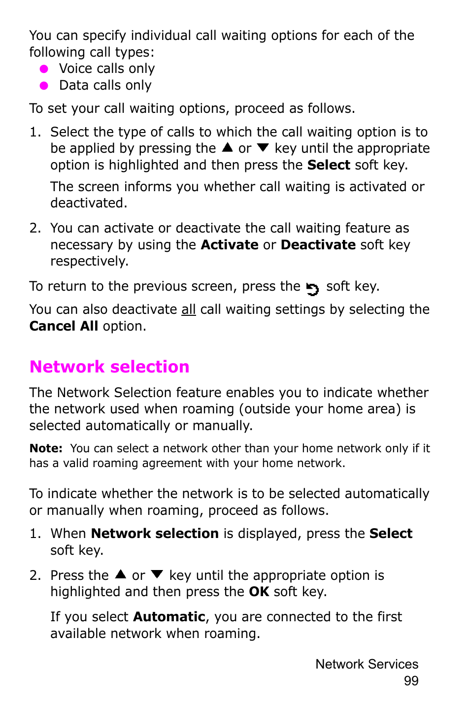 Network selection | Samsung SGH-C225NBATMB User Manual | Page 99 / 162