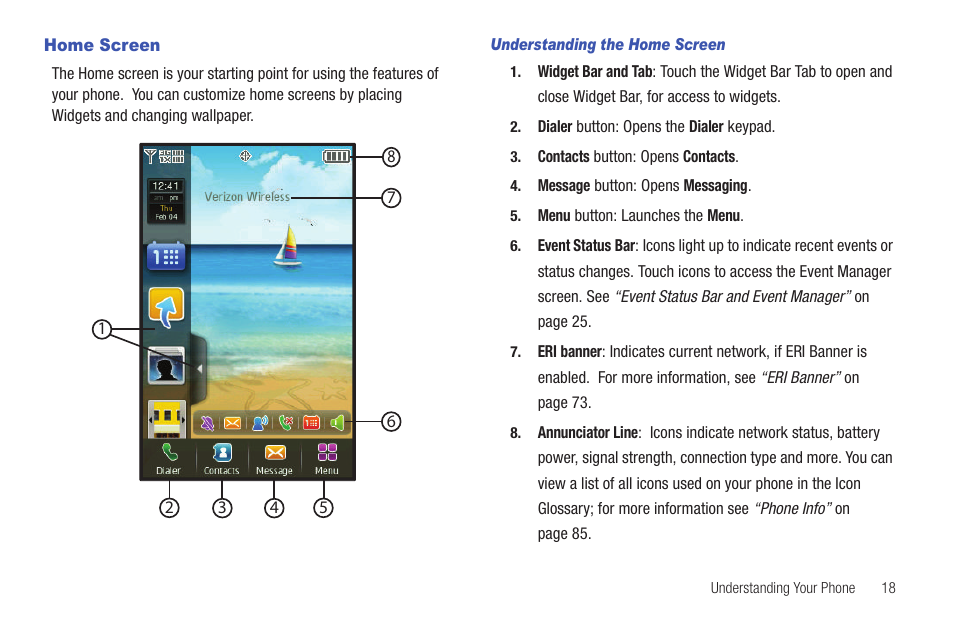 Home screen | Samsung SCH-U370XKOVZW User Manual | Page 22 / 160