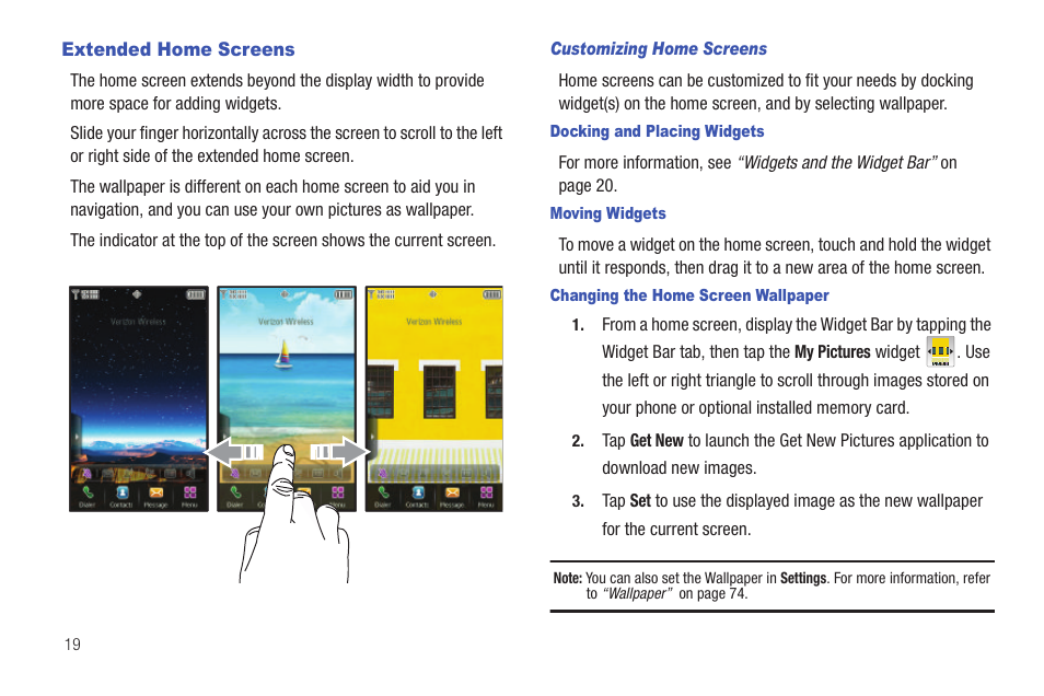 Extended home screens | Samsung SCH-U370XKOVZW User Manual | Page 23 / 160