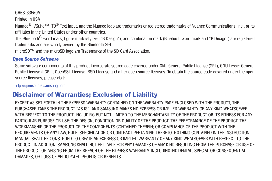 Disclaimer of warranties; exclusion of liability | Samsung SCH-U370XKOVZW User Manual | Page 4 / 160