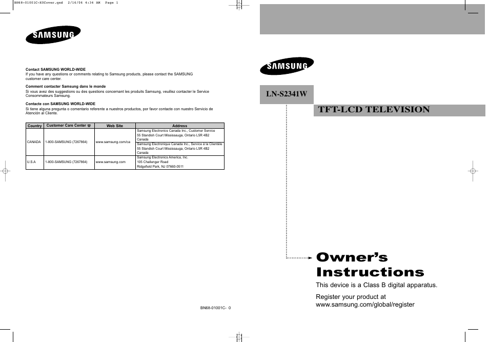 Samsung LNS2341WX-XAA User Manual | 80 pages