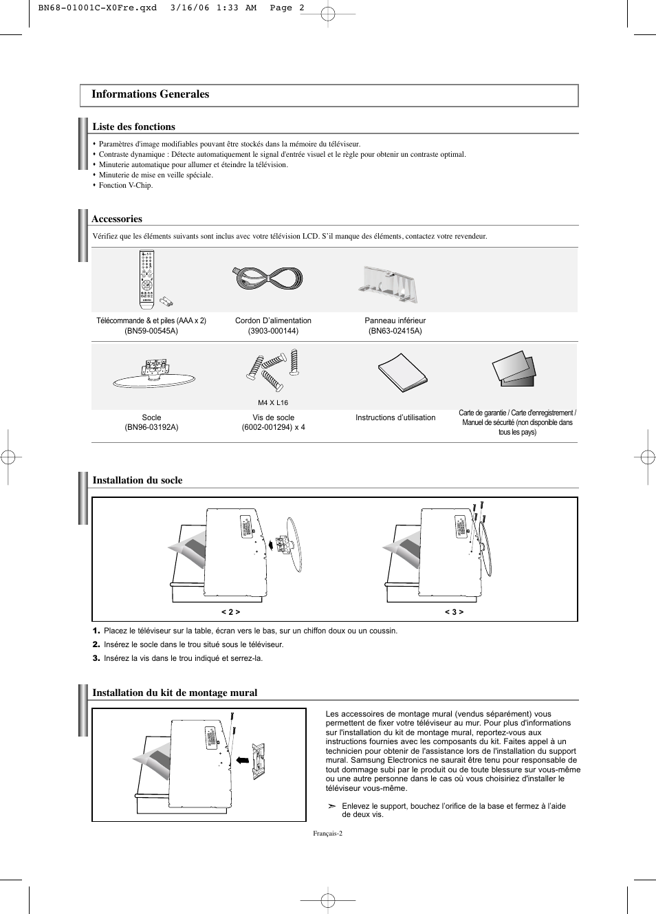 Informations generales | Samsung LNS2341WX-XAA User Manual | Page 30 / 80