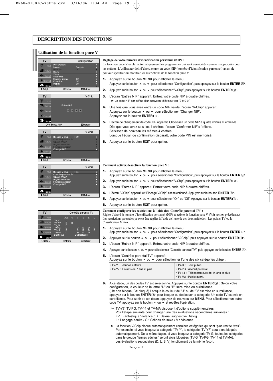 Description des fonctions, Utilisation de la fonction puce v | Samsung LNS2341WX-XAA User Manual | Page 47 / 80