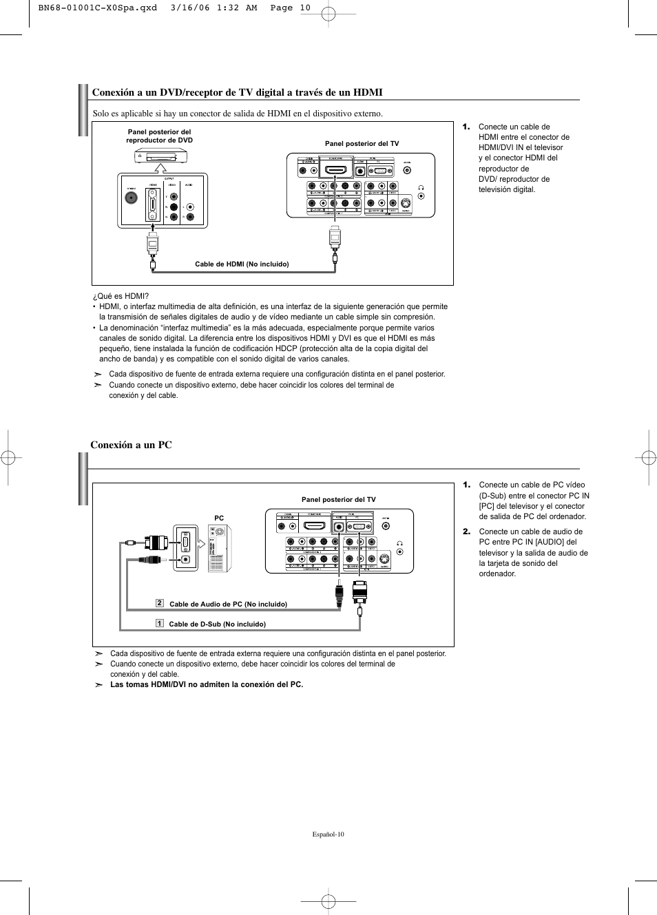 Conexión a un pc | Samsung LNS2341WX-XAA User Manual | Page 64 / 80