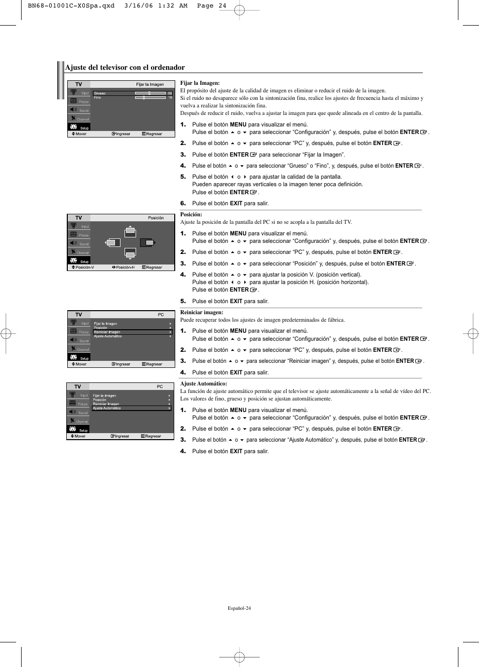 Ajuste del televisor con el ordenador | Samsung LNS2341WX-XAA User Manual | Page 78 / 80