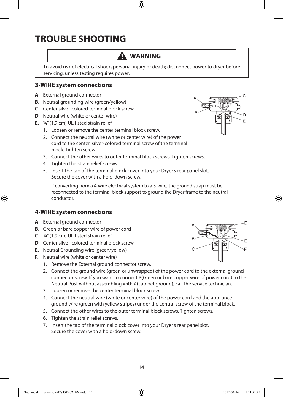 Trouble shooting, Warning | Samsung DV457EVGSWR-AA User Manual | Page 14 / 48