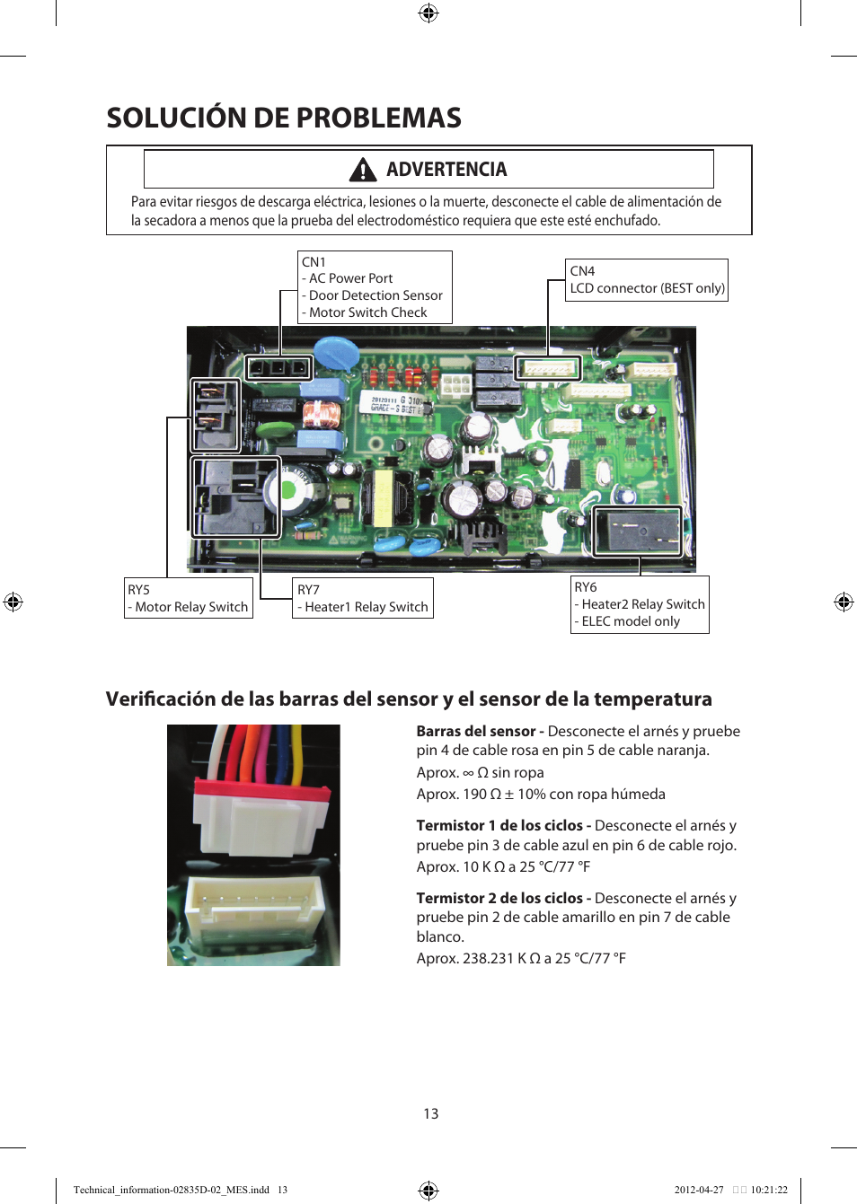 Solución de problemas, Advertencia | Samsung DV457EVGSWR-AA User Manual | Page 29 / 48