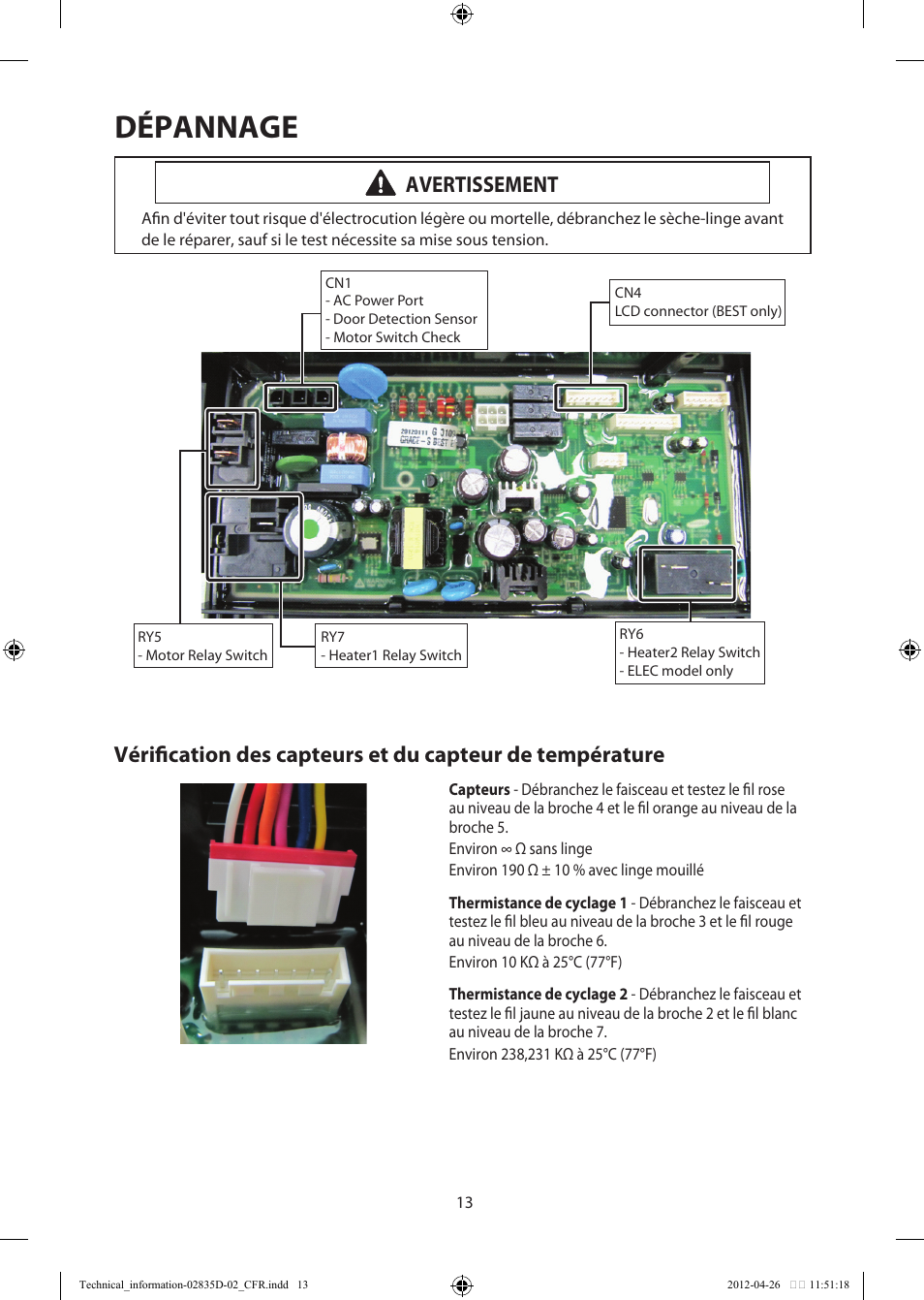 Dépannage, Avertissement | Samsung DV457EVGSWR-AA User Manual | Page 45 / 48