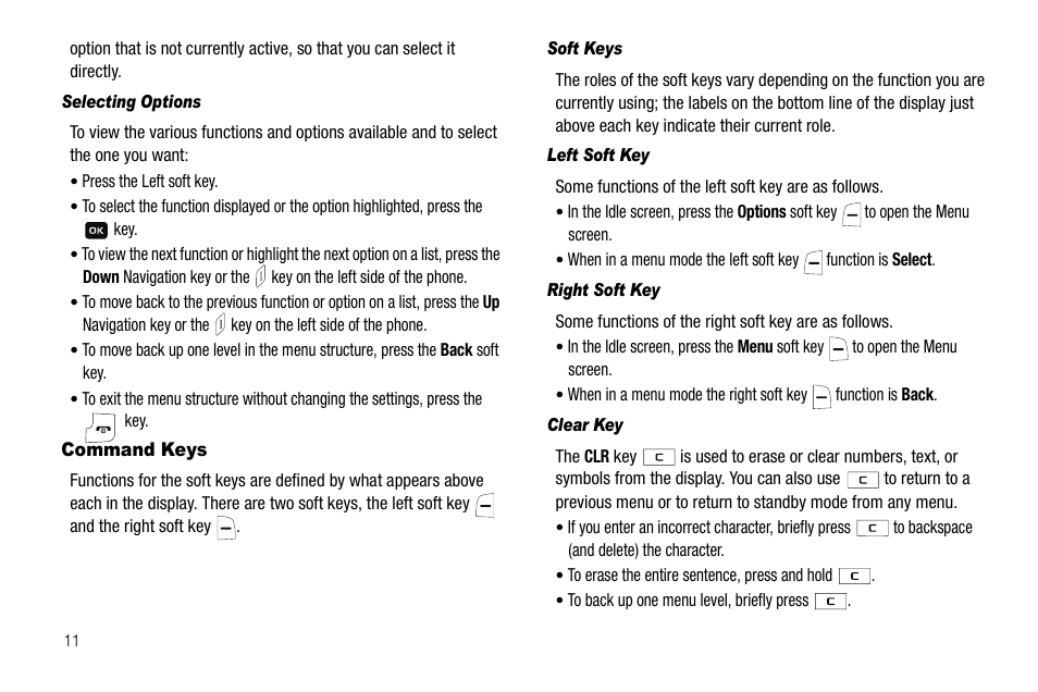 Command keys | Samsung SGH-A137IBAATT User Manual | Page 14 / 83