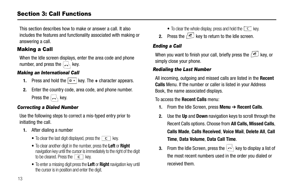 Section 3: call functions, Making a call | Samsung SGH-A137IBAATT User Manual | Page 16 / 83