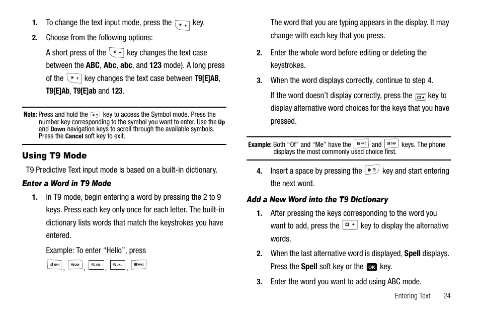 Using t9 mode | Samsung SGH-A137IBAATT User Manual | Page 27 / 83