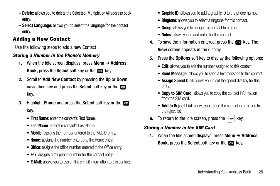 Adding a new contact | Samsung SGH-A137IBAATT User Manual | Page 31 / 83