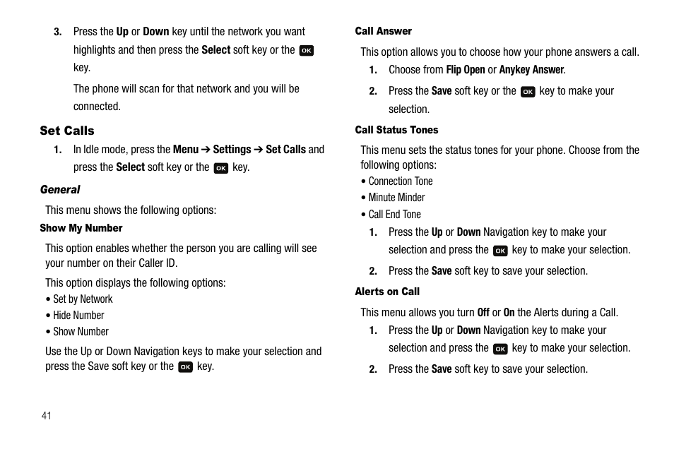 Set calls | Samsung SGH-A137IBAATT User Manual | Page 44 / 83