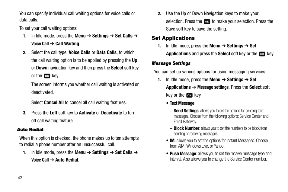 Set applications | Samsung SGH-A137IBAATT User Manual | Page 46 / 83