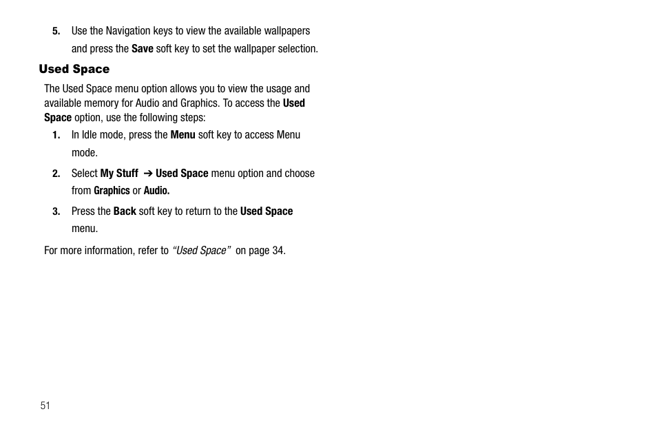 Used space | Samsung SGH-A137IBAATT User Manual | Page 54 / 83