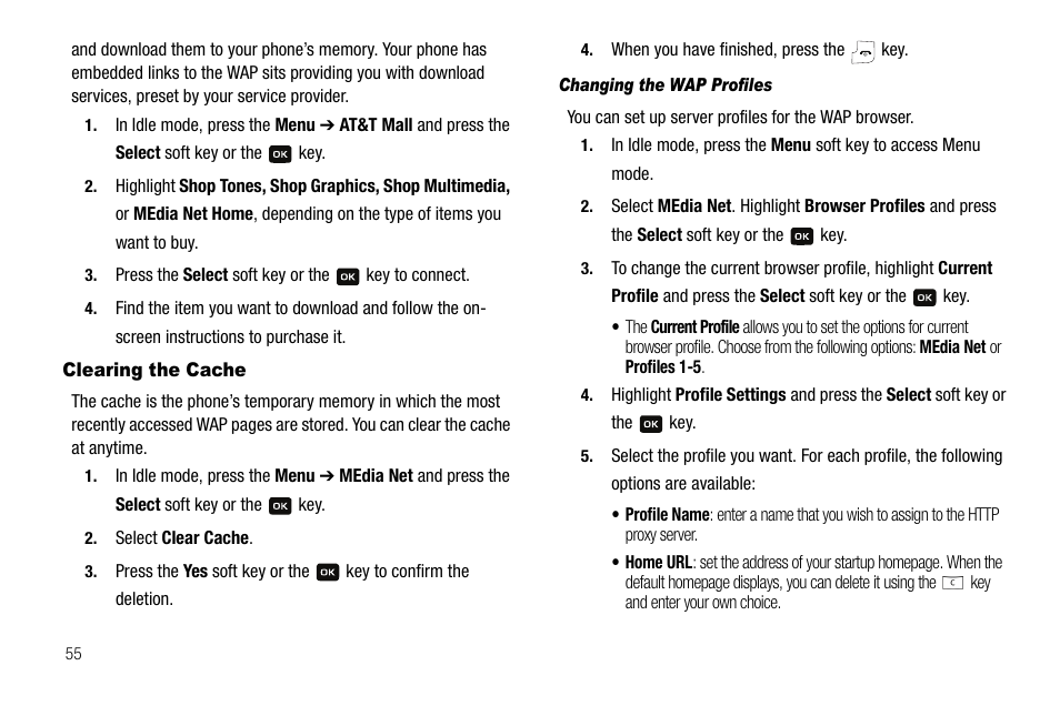 Clearing the cache | Samsung SGH-A137IBAATT User Manual | Page 58 / 83