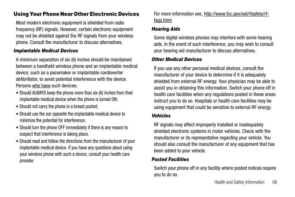 Using your phone near other electronic devices | Samsung SGH-A137IBAATT User Manual | Page 71 / 83