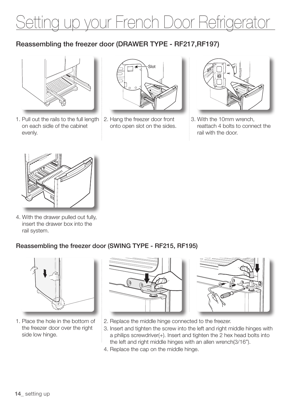 Setting up your french door refrigerator | Samsung RF197ABRS-XAA User Manual | Page 14 / 34