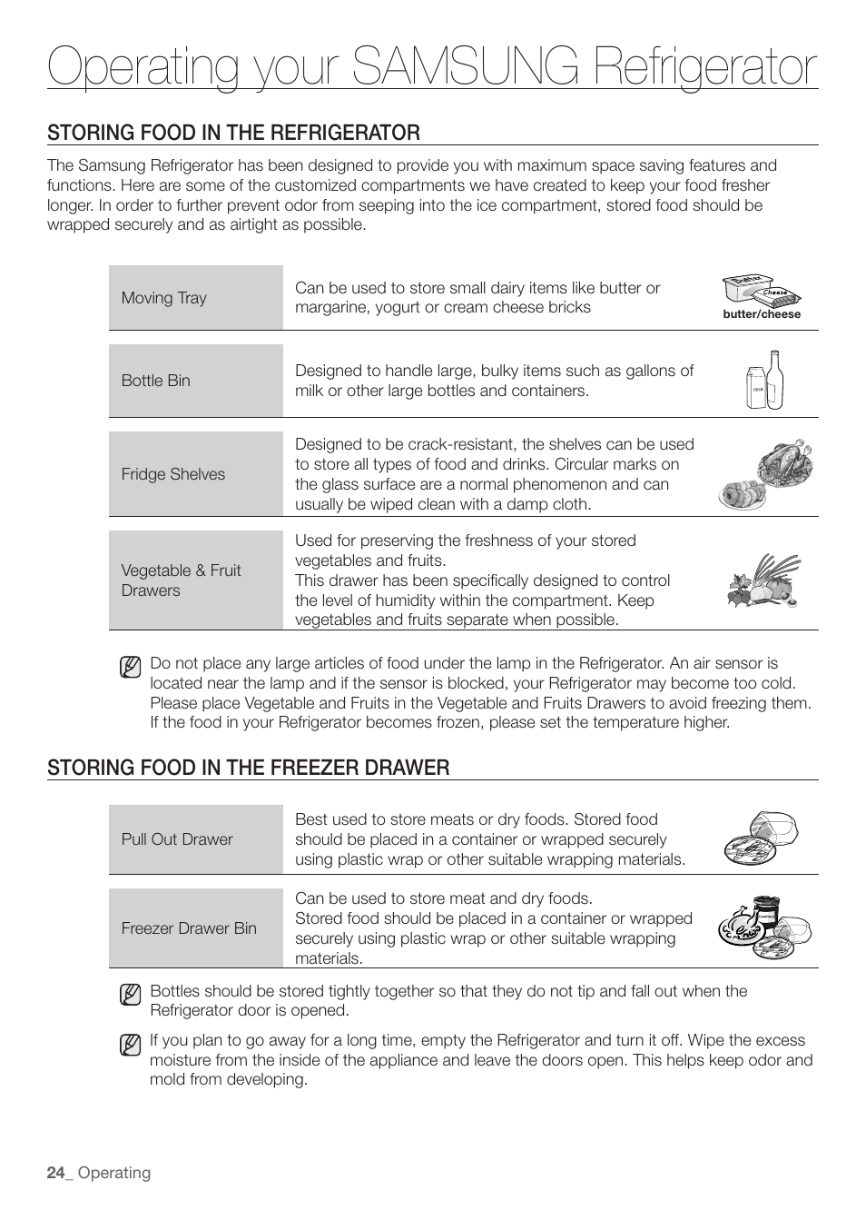 Operating your samsung refrigerator | Samsung RF197ABRS-XAA User Manual | Page 24 / 34