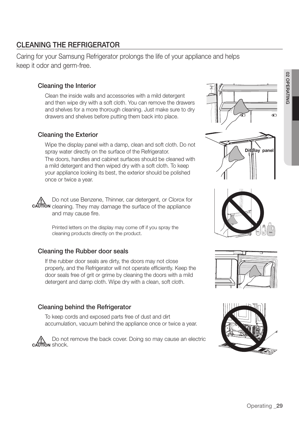 Cleaning the refrigerator | Samsung RF197ABRS-XAA User Manual | Page 29 / 34