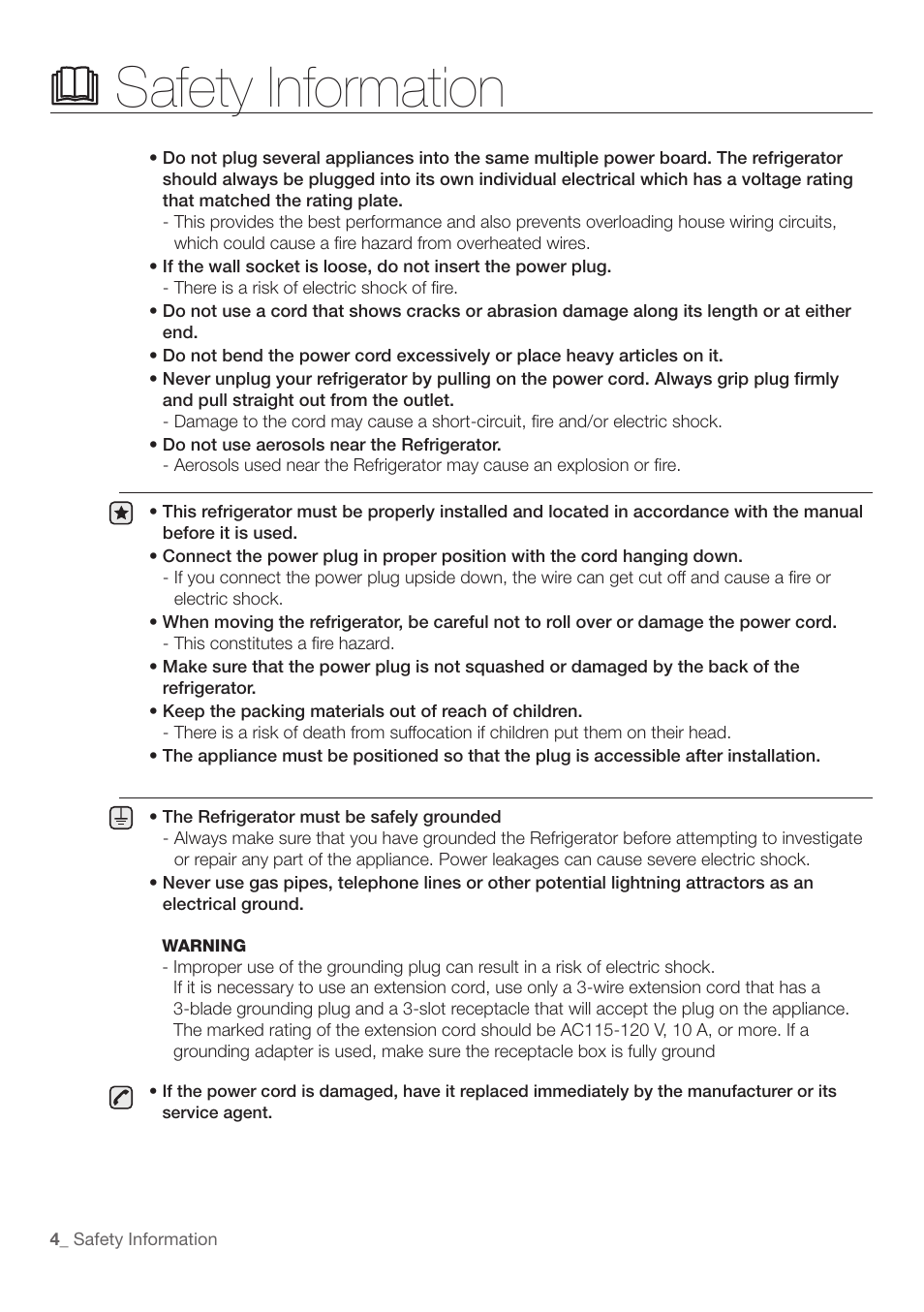 Safety information | Samsung RF197ABRS-XAA User Manual | Page 4 / 34