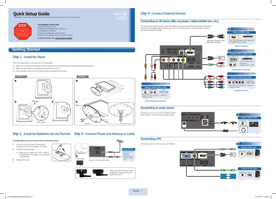 Samsung LN22C450E1DXZA User Manual | 2 pages