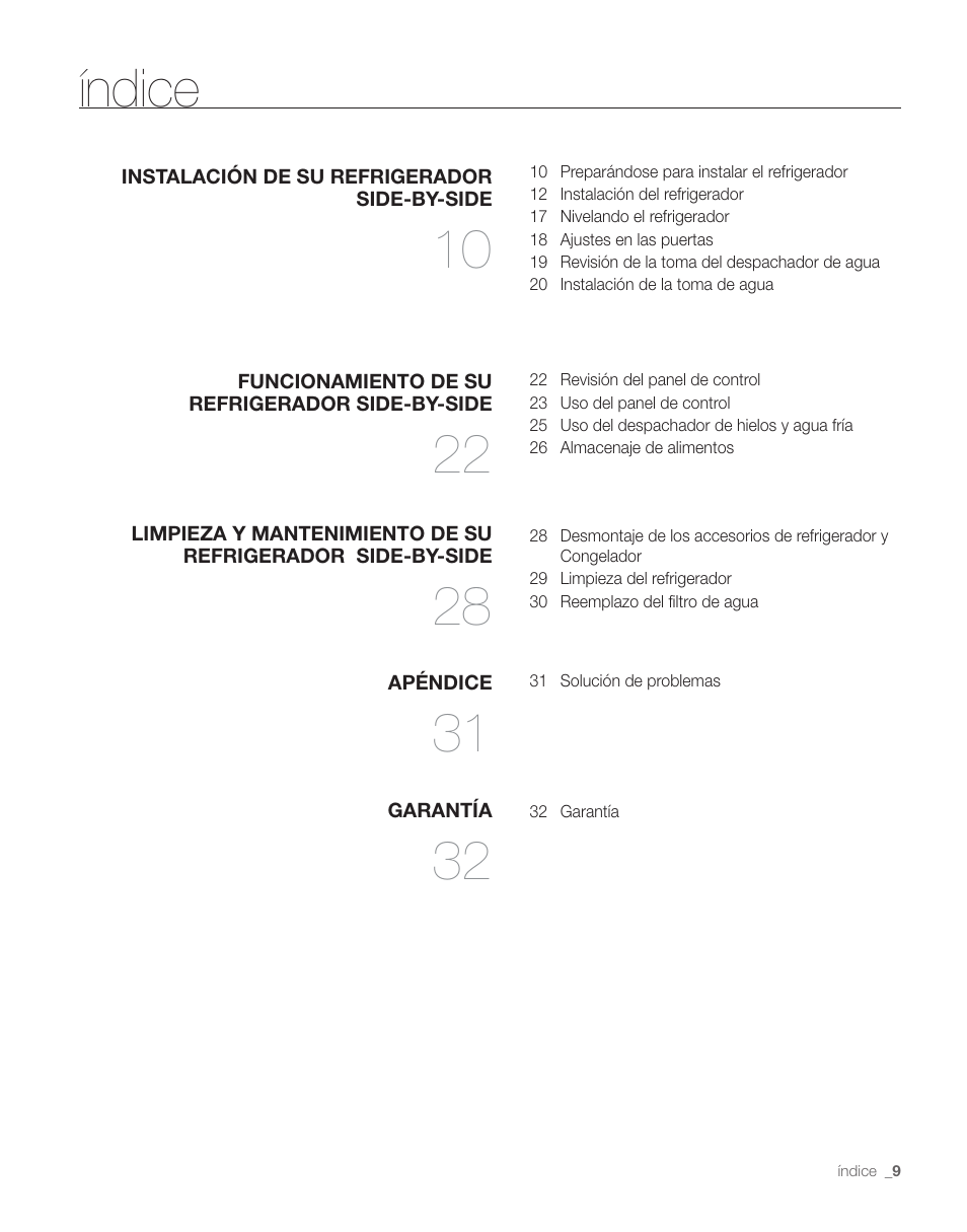 Índice | Samsung RS263TDPN-XAA User Manual | Page 43 / 68