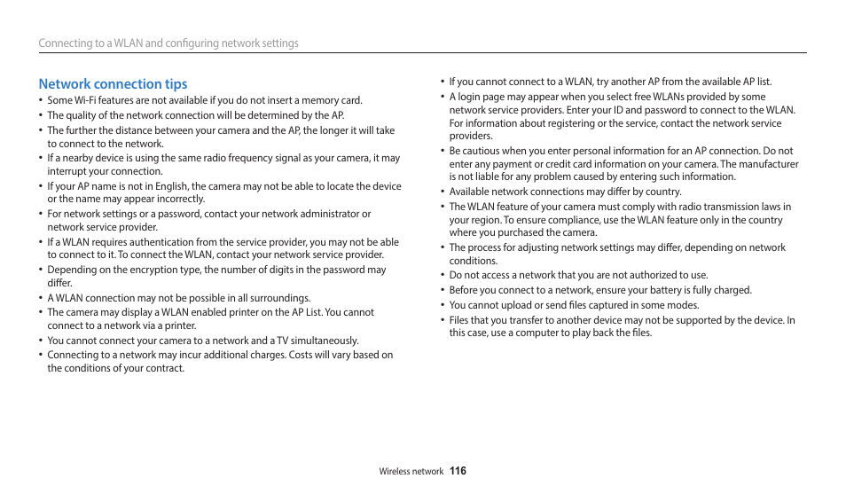 Network connection tips | Samsung EC-WB700ZBPBCA User Manual | Page 117 / 168