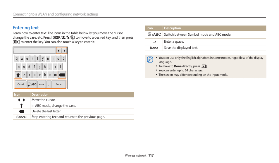 Entering text | Samsung EC-WB700ZBPBCA User Manual | Page 118 / 168