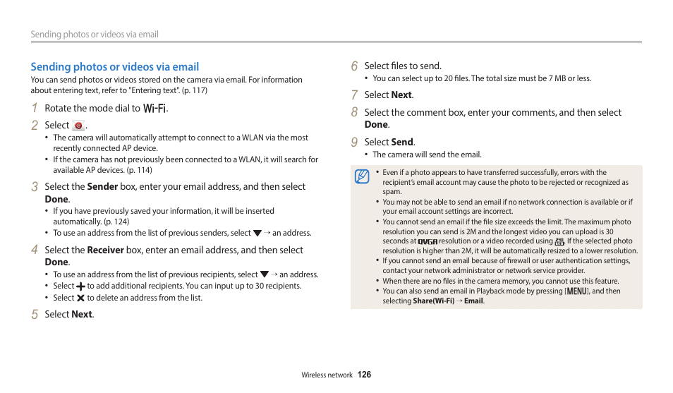 Sending photos or videos via email | Samsung EC-WB700ZBPBCA User Manual | Page 127 / 168