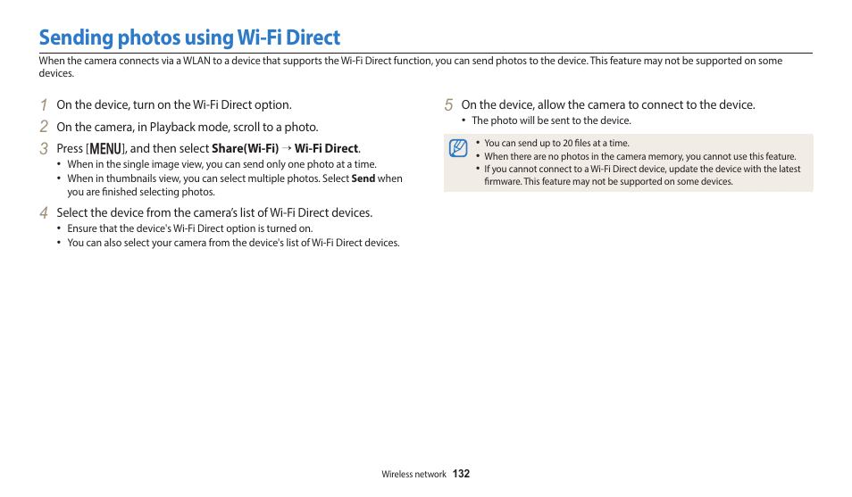 Sending photos using wi-fi direct | Samsung EC-WB700ZBPBCA User Manual | Page 133 / 168