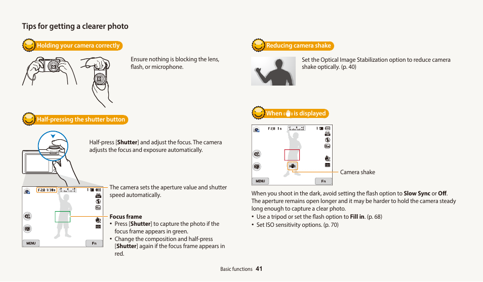 Tips for getting a clearer photo | Samsung EC-WB700ZBPBCA User Manual | Page 42 / 168