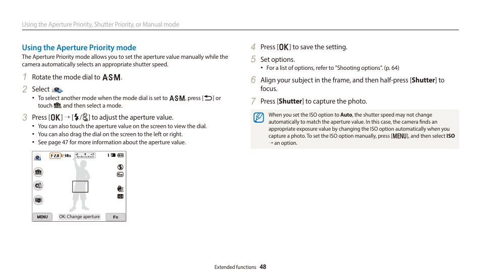 Using the aperture priority mode | Samsung EC-WB700ZBPBCA User Manual | Page 49 / 168