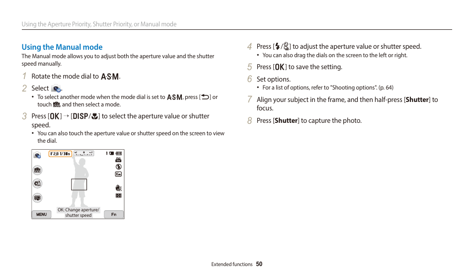 Using the manual mode | Samsung EC-WB700ZBPBCA User Manual | Page 51 / 168