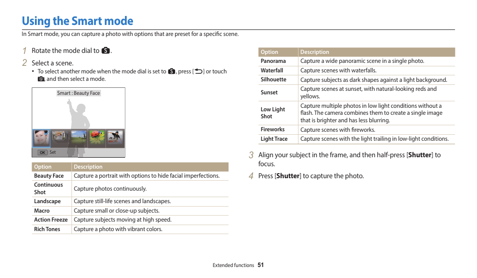 Using the smart mode | Samsung EC-WB700ZBPBCA User Manual | Page 52 / 168