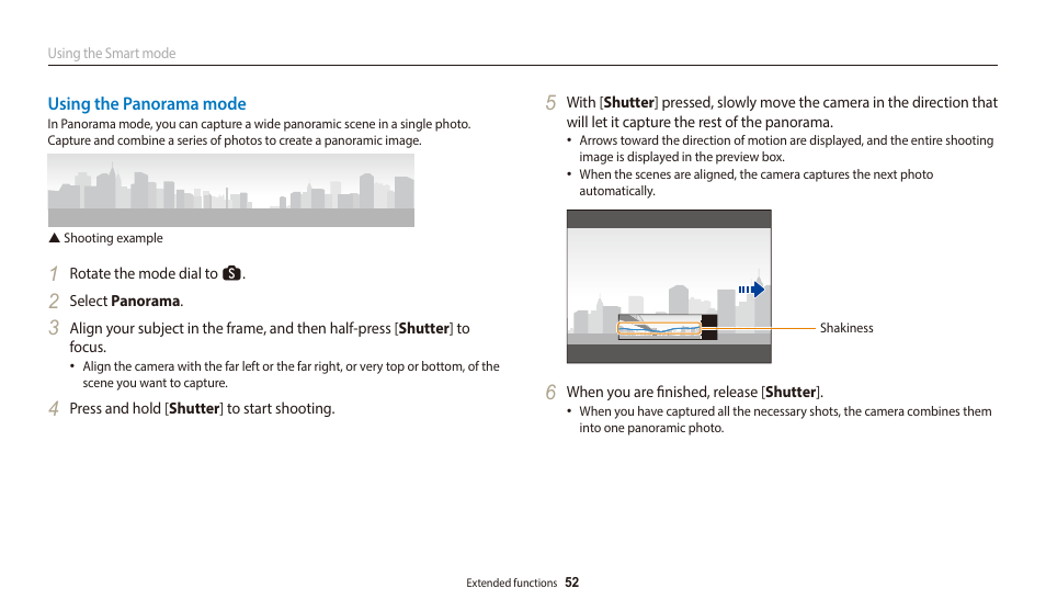 Using the panorama mode | Samsung EC-WB700ZBPBCA User Manual | Page 53 / 168