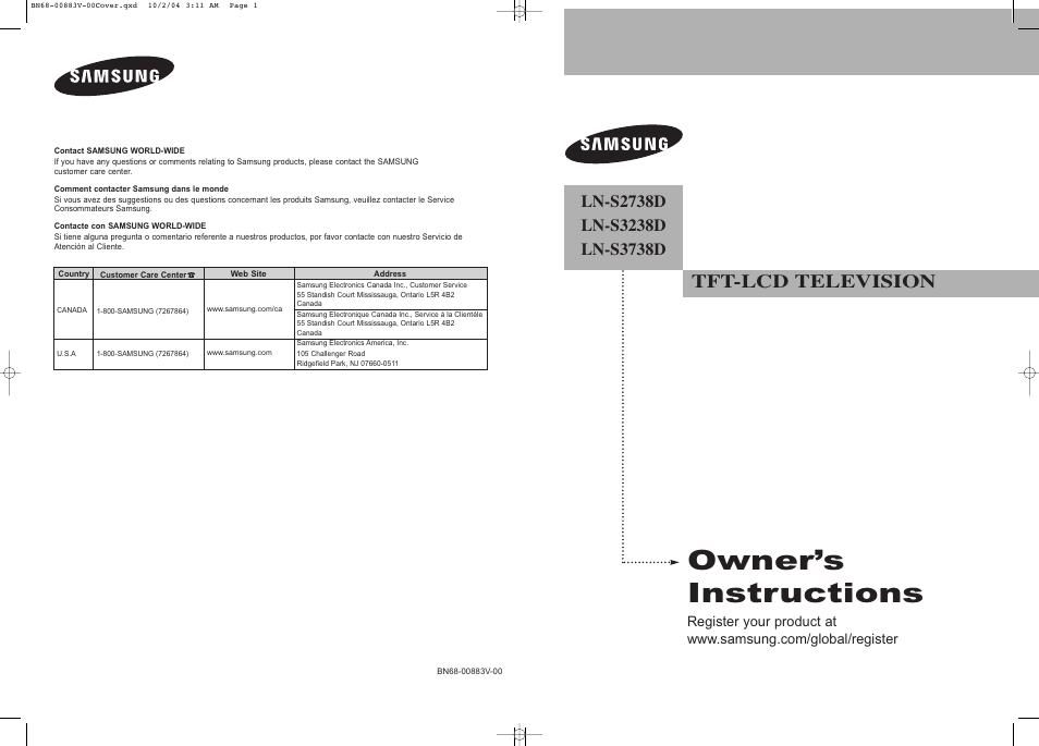 Samsung LNS3238DX-XAA User Manual | 182 pages