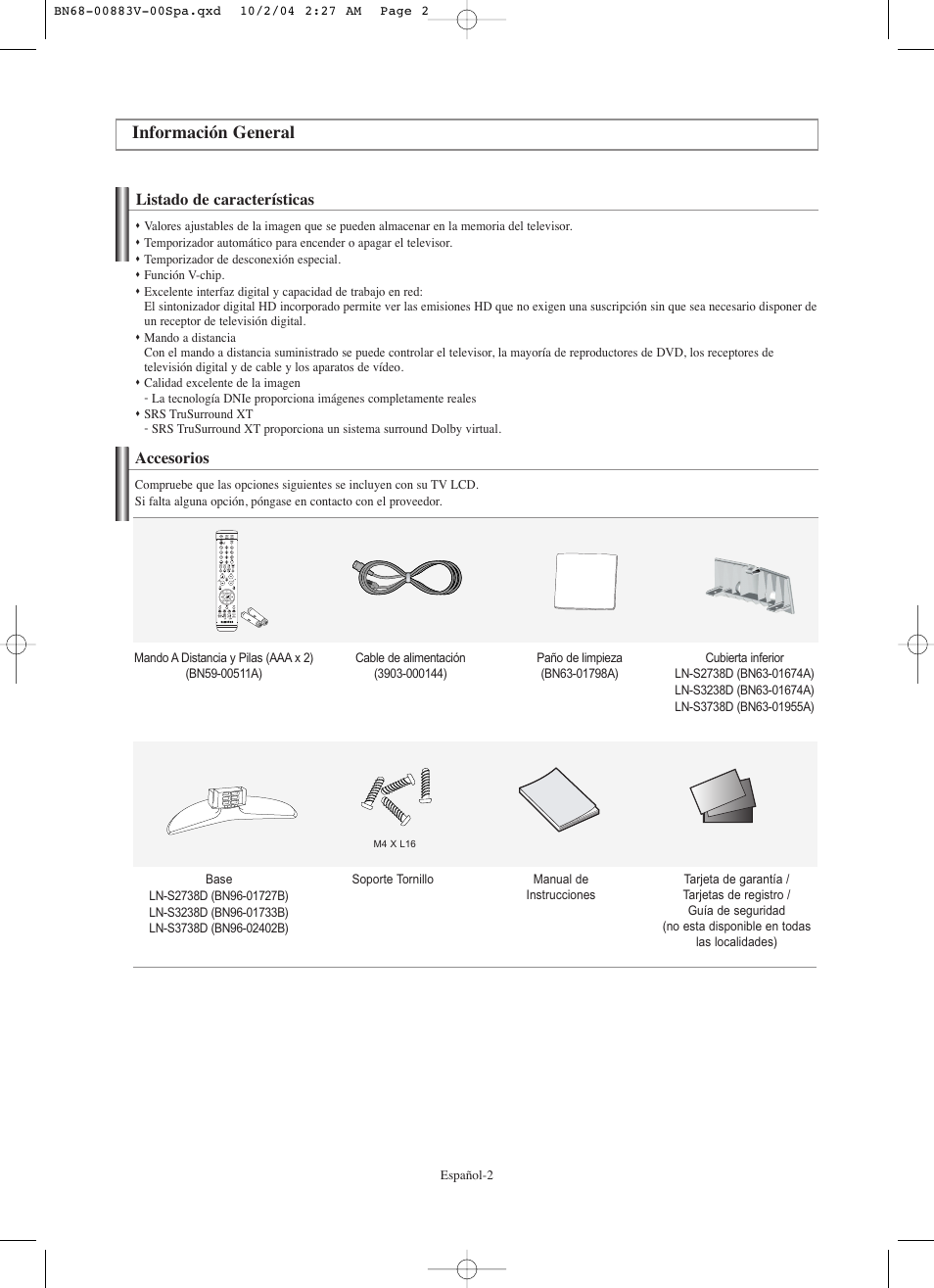 Información general | Samsung LNS3238DX-XAA User Manual | Page 124 / 182