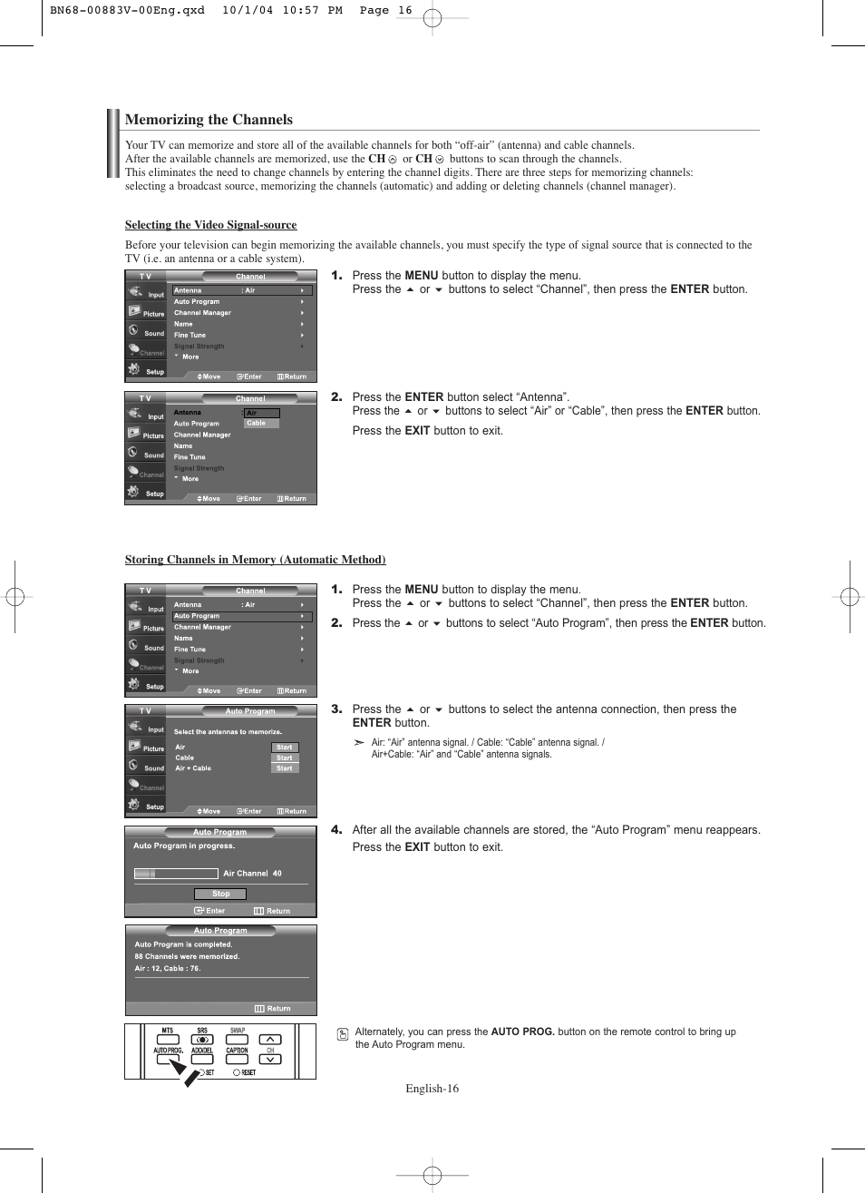Memorizing the channels | Samsung LNS3238DX-XAA User Manual | Page 18 / 182
