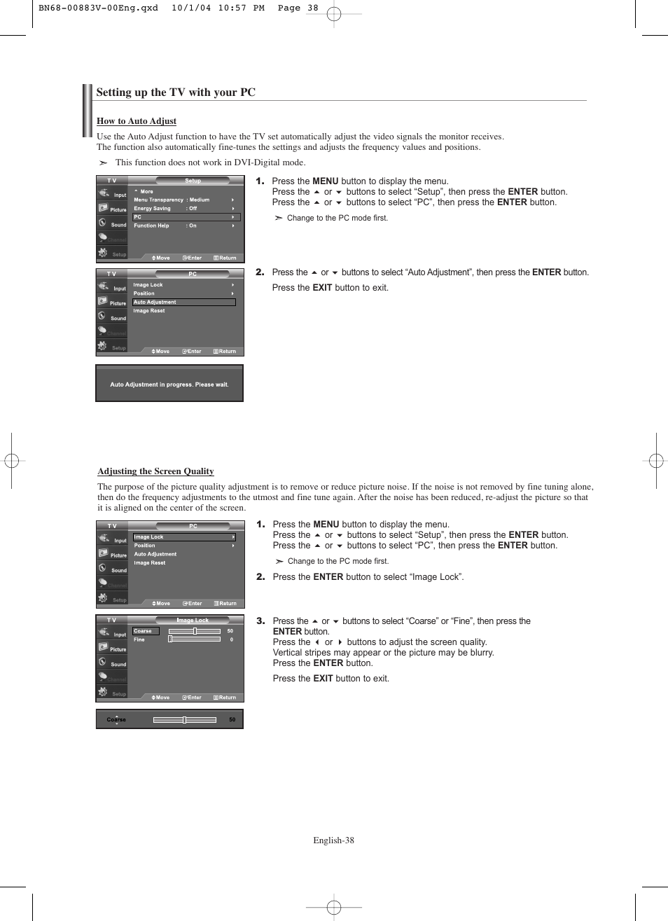 Setting up the tv with your pc | Samsung LNS3238DX-XAA User Manual | Page 40 / 182