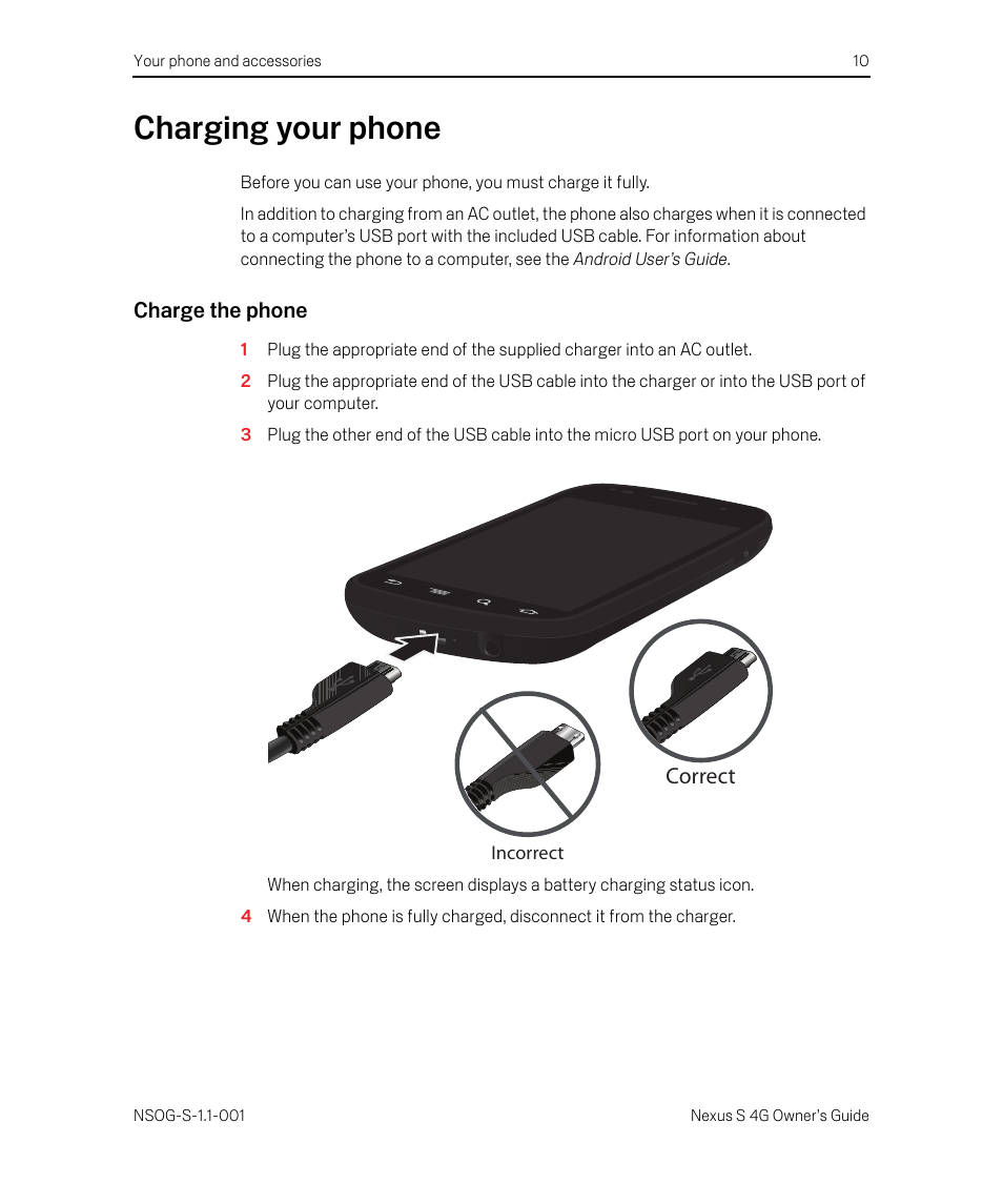 Charging your phone, Charge the phone, Charging your phone 10 | Charge the phone 10 | Samsung SPH-D720ZKASPR User Manual | Page 10 / 14