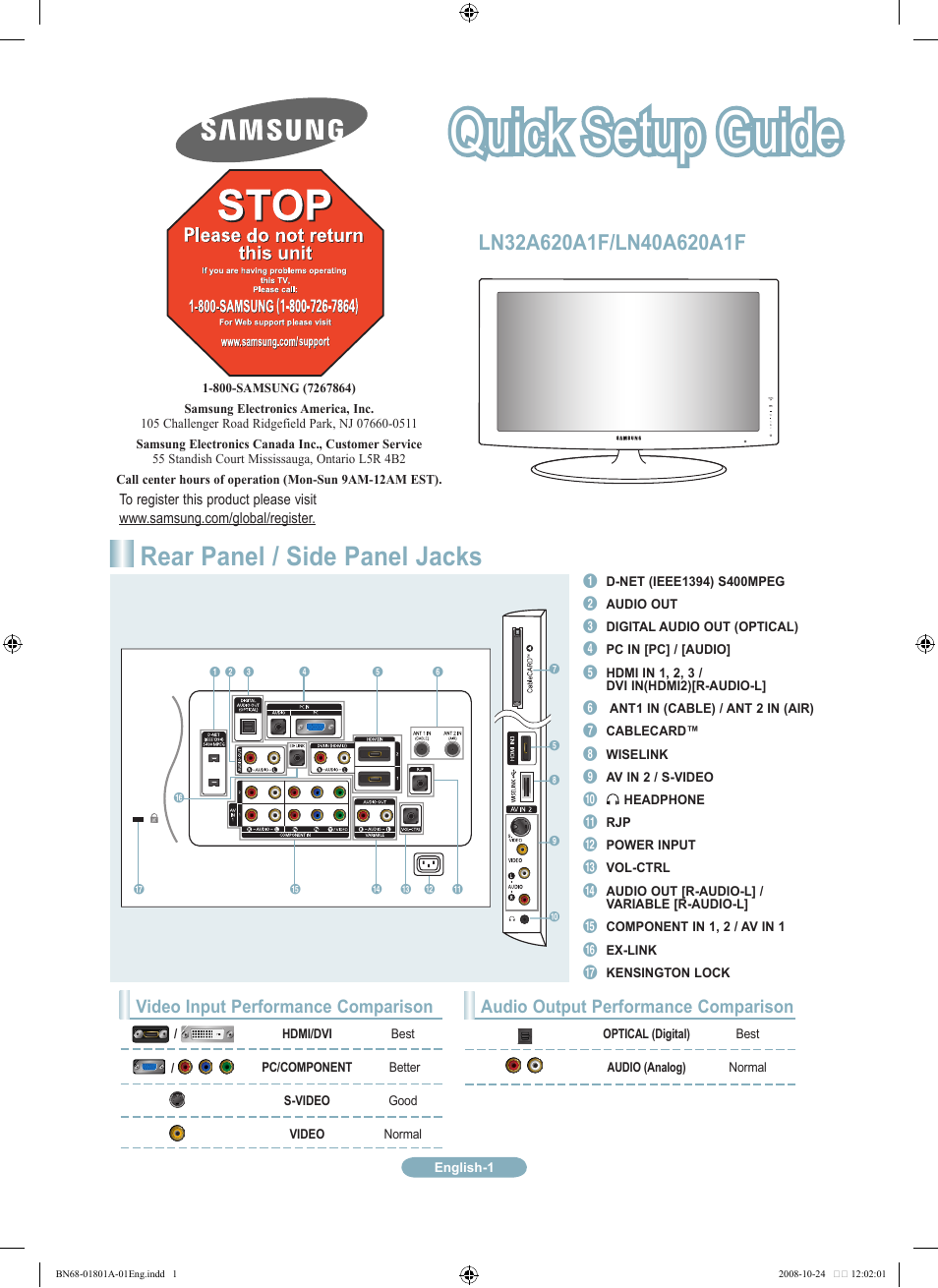 Samsung LN32A620A1FXZA User Manual | 12 pages