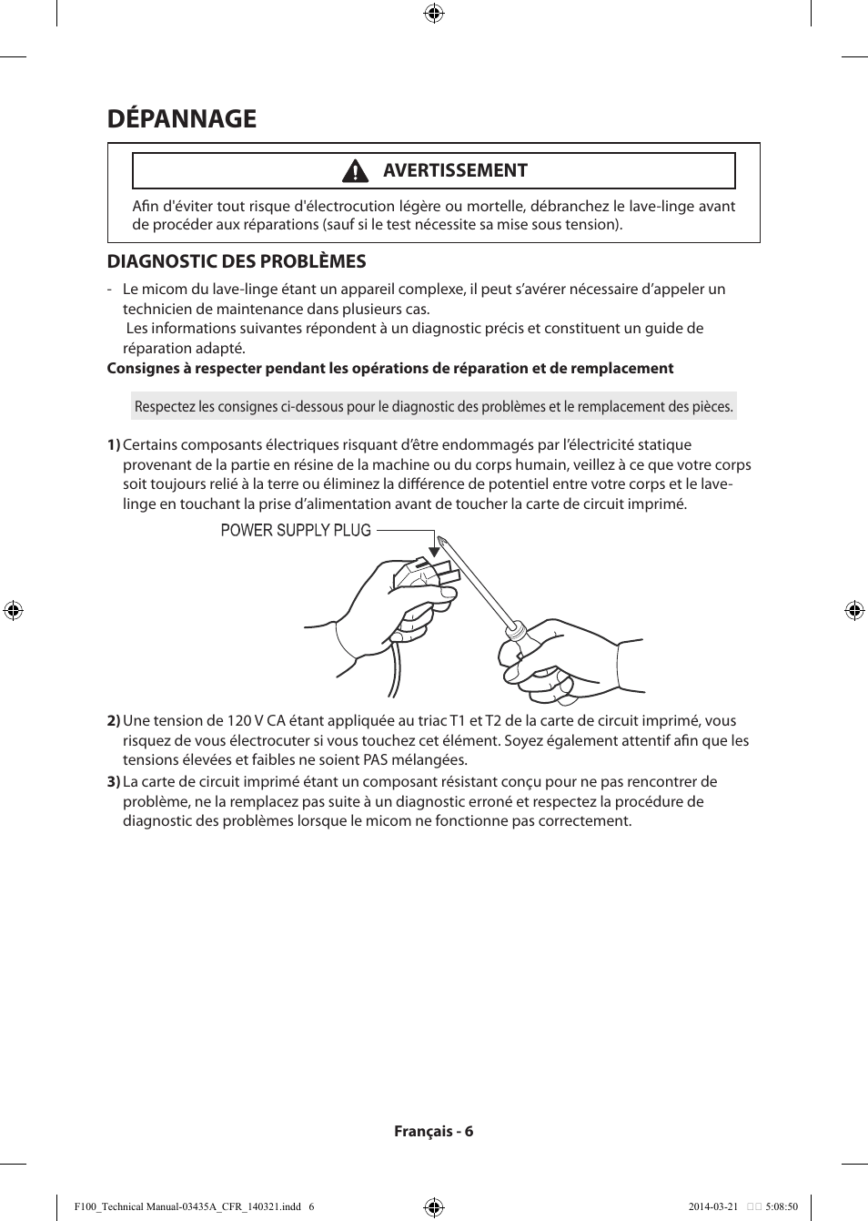 Dépannage, Diagnostic des problèmes, Avertissement | Samsung WB09H7300GP-A1 User Manual | Page 18 / 36